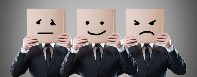 líderes com diferentes expressões emocionais, ilustrando a importância da inteligência emocional