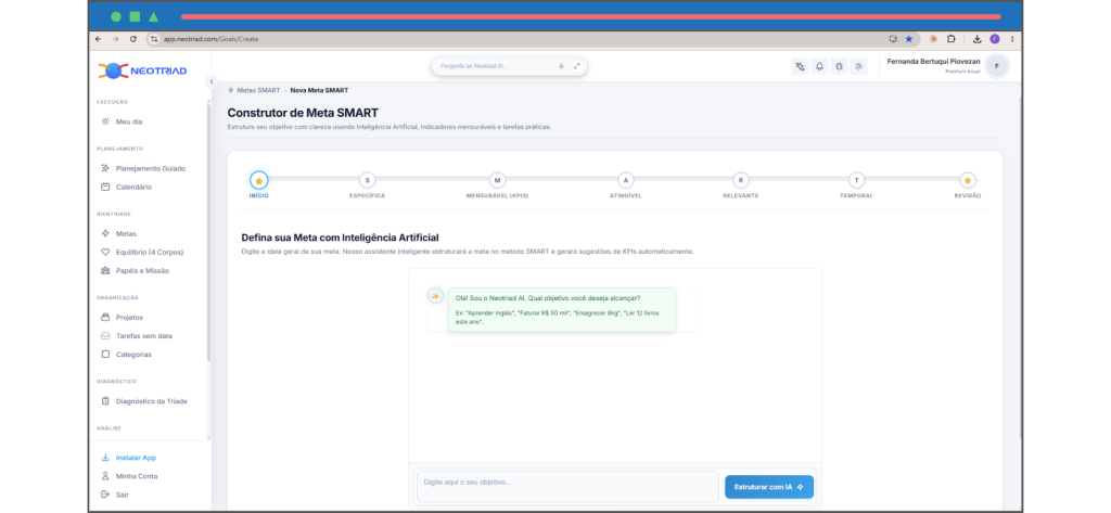 tela criar metas smart neotriad